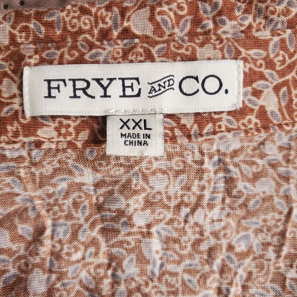 Frye and co. XXL brown with beige floral print long sleeves baby doll blouse top - Picture 4 of 10